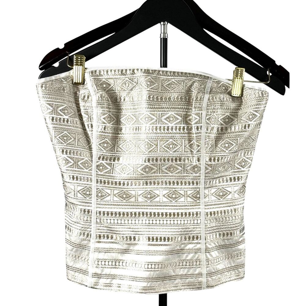 White House Black Market Bustier Women's Size 4 White Gold Embroidered Strapless